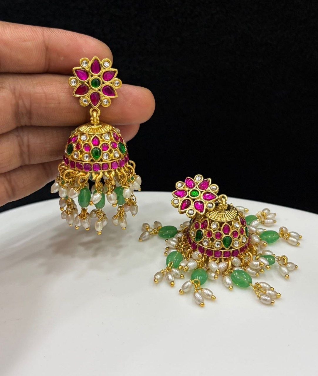 Emerald Pearl drop Jhumkas